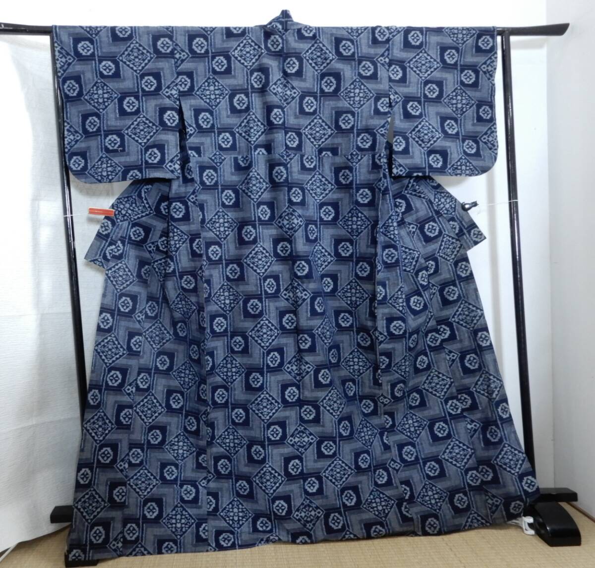 <銀の斧>本場久留米絣・単衣着物・手織り藍染め拍卖