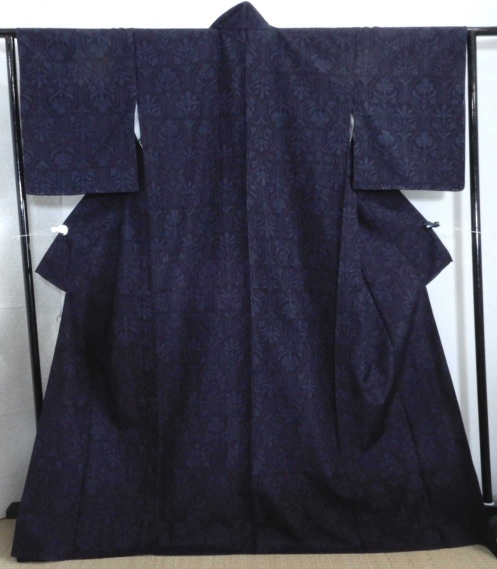 <銀の斧>正絹・結城紬系単衣着物・紺色拍卖