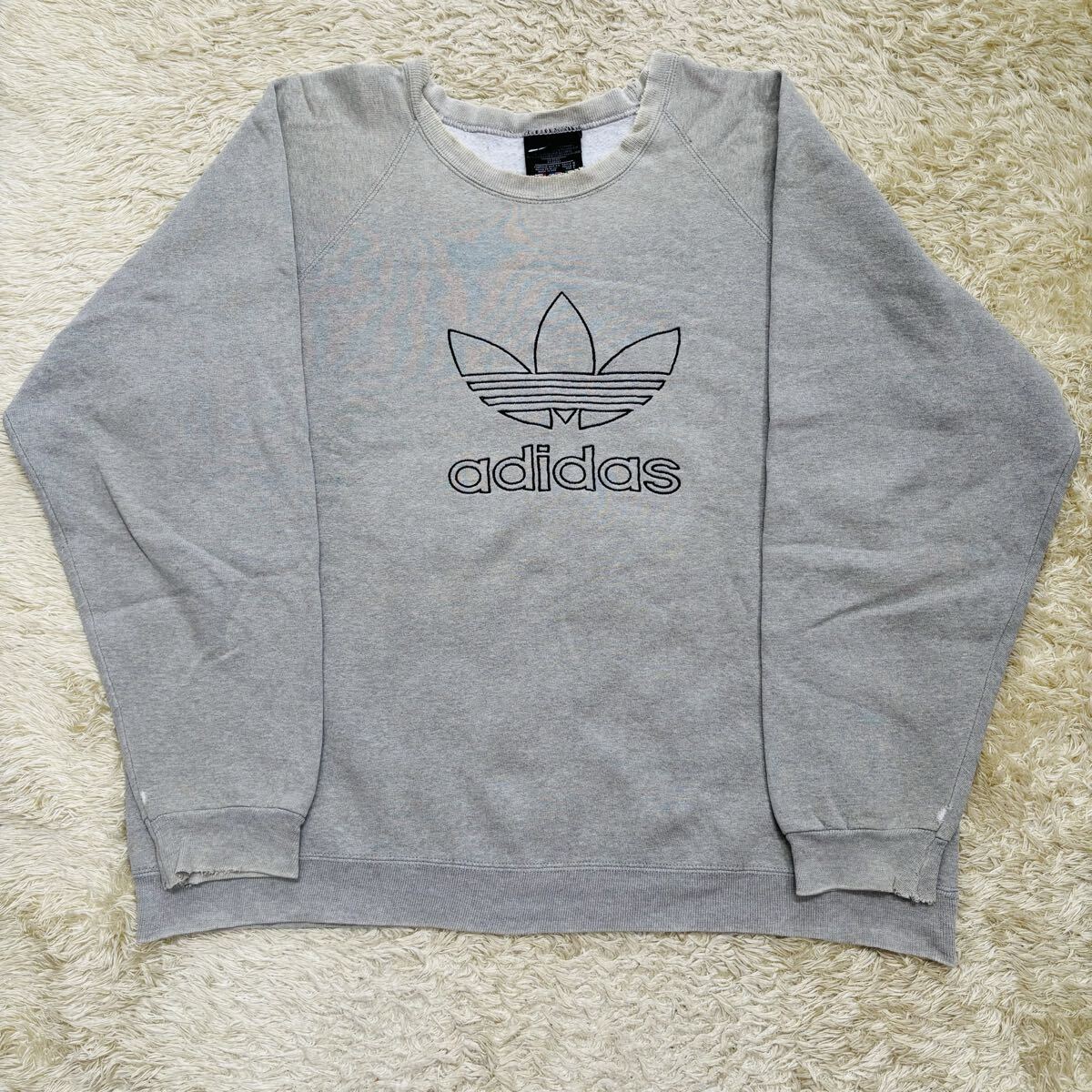 80sアメリカ製 アディダス トレフォイルロゴスウェット グレー バレンシアガ L拍卖