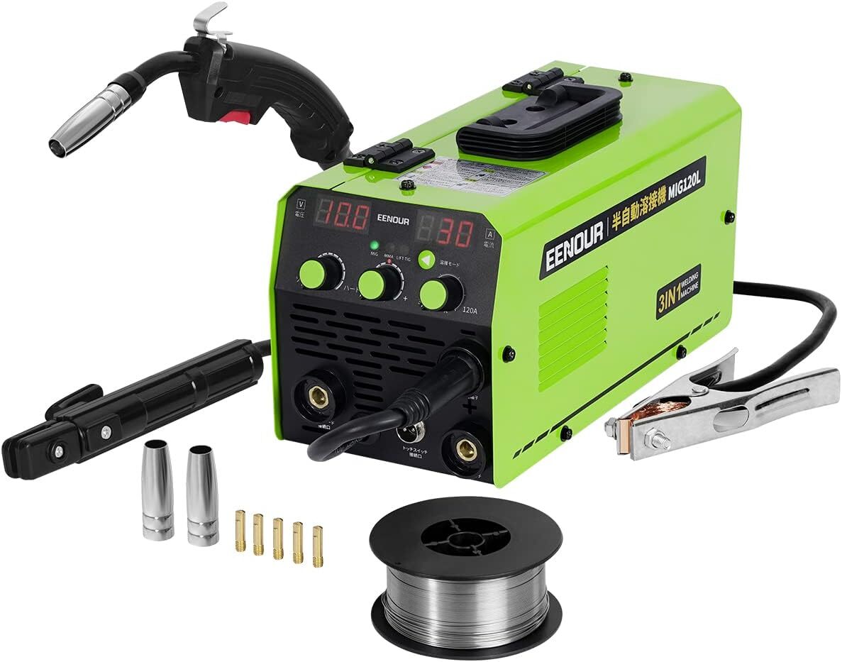 【新品】EENOUR 半自動溶接機 MIG120L 最大出力120A 1台3役 ノンガスMIG MMA LIFT TIG アーク溶接 インバーター搭載 液晶表示 100V専用拍卖