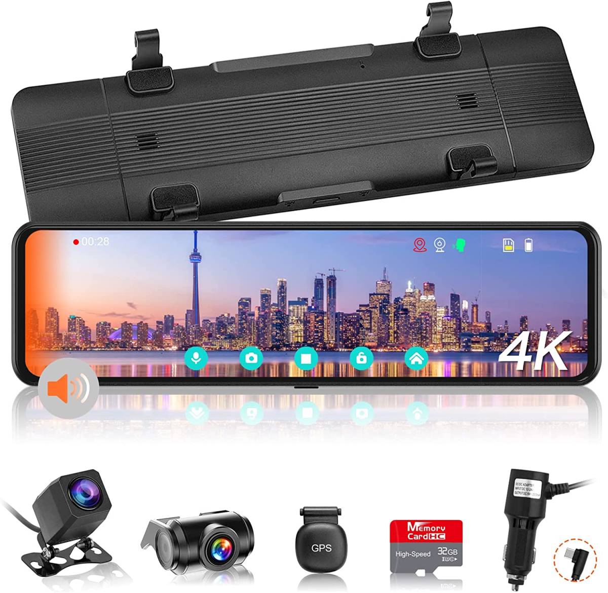 【新品】最新分離式・4K・BSD運転補助・高耐久 Type C採用 VANBAR ドライブレコーダー ミラー型 SONY IMX415センサー 800万画素拍卖