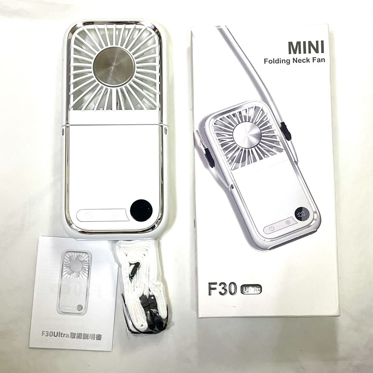ハンディファン F30 Pro Mini Folding Neck Fan ホワイト 首掛け モバイル充電 k2509285拍卖