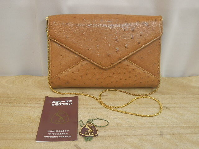 JRA オーストリッチ ハンドバッグ ショルダーバッグ 金色チェーン拍卖