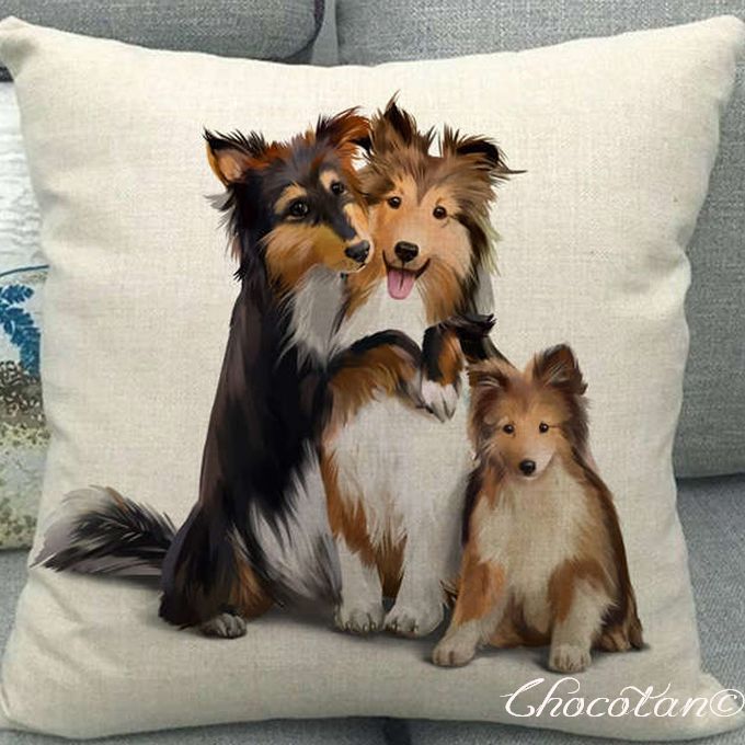 【送料無料】シェルティ ⑨ イラスト クッションカバー【新品】拍卖