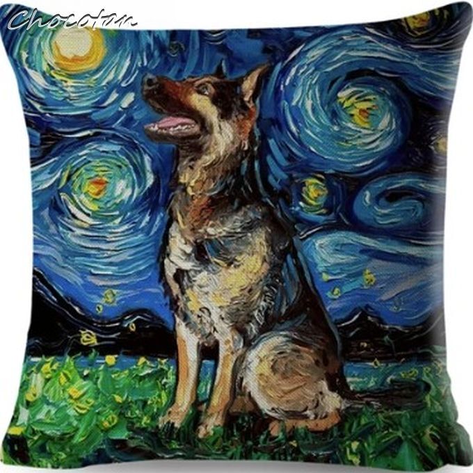 【送料無料】シェパード P2 横向き ゴッホ風 クッションカバー【新品】拍卖