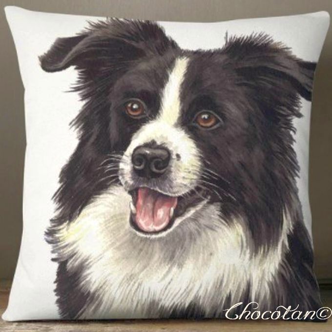 【送料無料】ボーダーコリー ⑱ イラスト コットンリネン 45x45cm クッションカバー【新品】拍卖