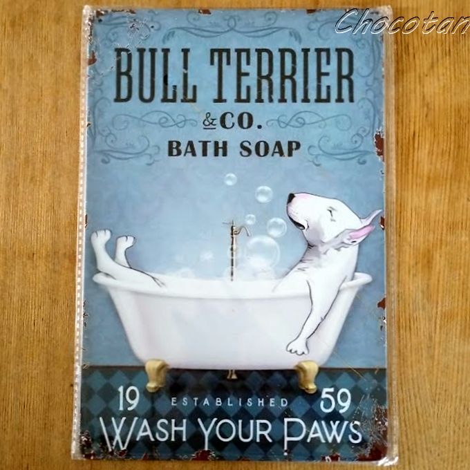 【送料無料】ブルテリア バスソープ メタルサインプレート メタル看板【新品】拍卖