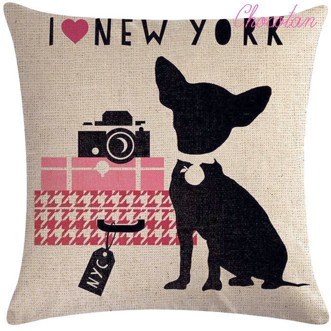 【送料無料】I LOVE NEW YORK チワワ ② クッションカバー 45x45 【 新品】拍卖