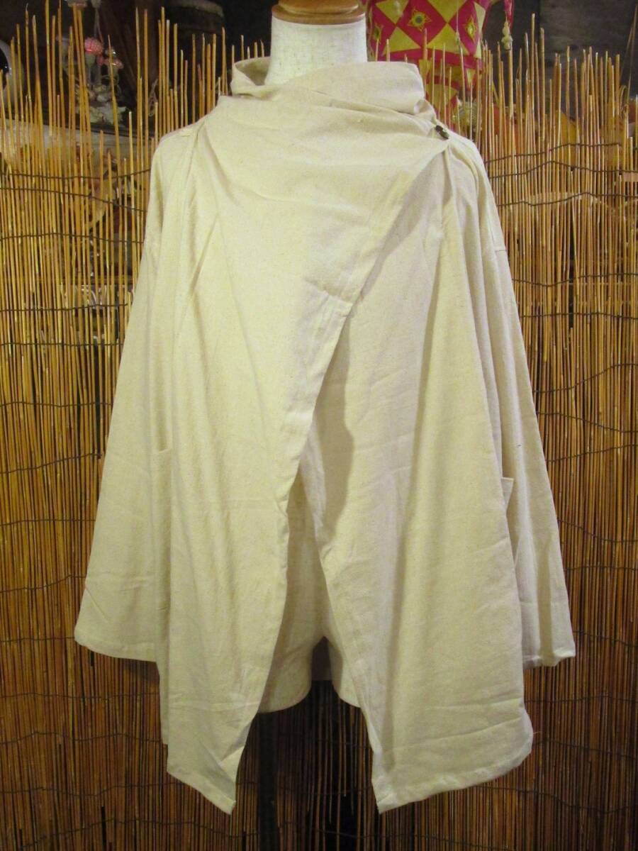②新品*男女兼用*生成り色*コットン素材*ゆったりサイズ*2WAY*スナフキン*旅人風コート拍卖