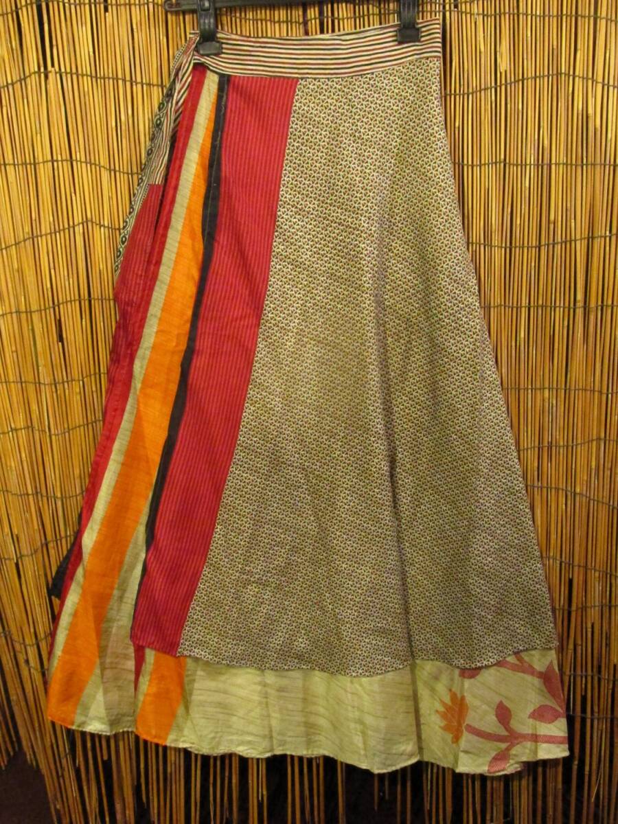 ④新品*サリー生地*ポリエステル素材*フリーサイズ*2WAY*二枚重ね*ロング丈*ラップスカート拍卖