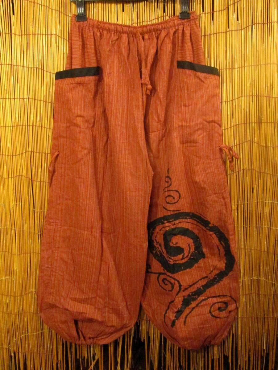 【送料込み/SALE】新品 男女兼用 コットン素材 ぐるぐる渦巻きプリント ふんわり アラジンパンツ エスニック アジアン MAJAM拍卖