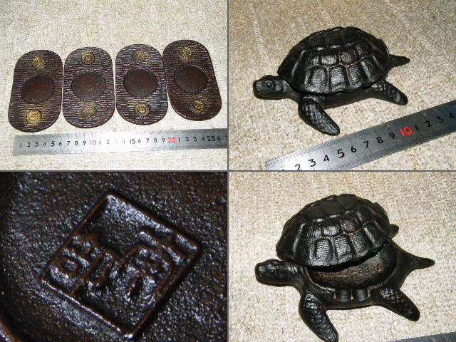 x品名x 南部鉄器 小判の形の茶卓?プレート4枚+鉄製の贈答物 亀カメ形の灰皿お付け=まとめ売りセット♪金属製 鉄器 鋳物アイテム雑貨グッズ拍卖