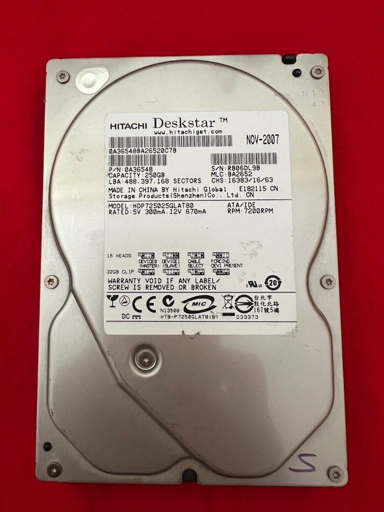 不良返金保証 日立 HITACHI ☆HDP725025GLAT80☆IDE 3.5インチ☆250GB (A037)拍卖
