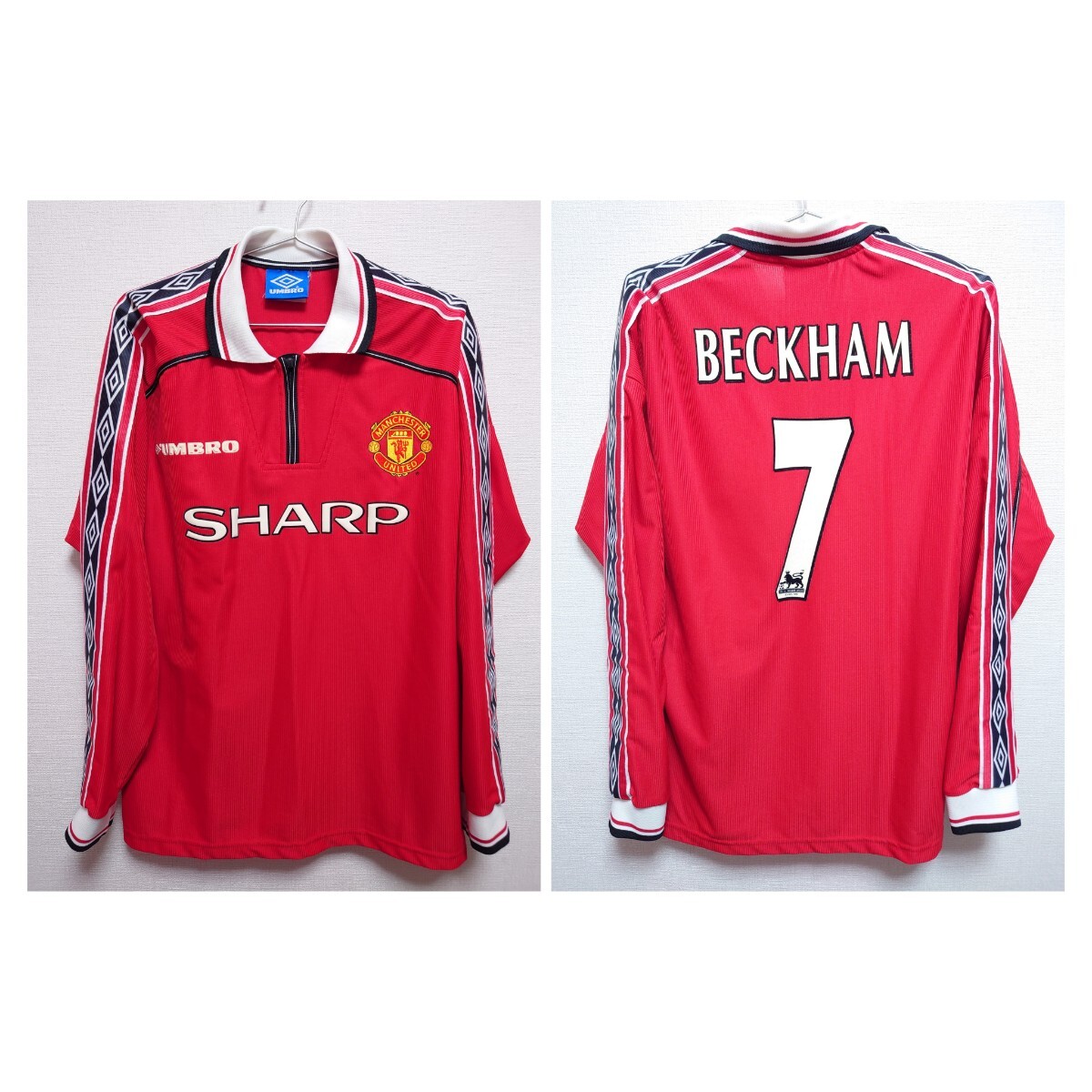 UMBRO 1998〜1999 マンチェスターユナイテッド デイビッド・ベッカム 長袖 ユニフォーム ネームナンバーフロッキー Manchester United拍卖