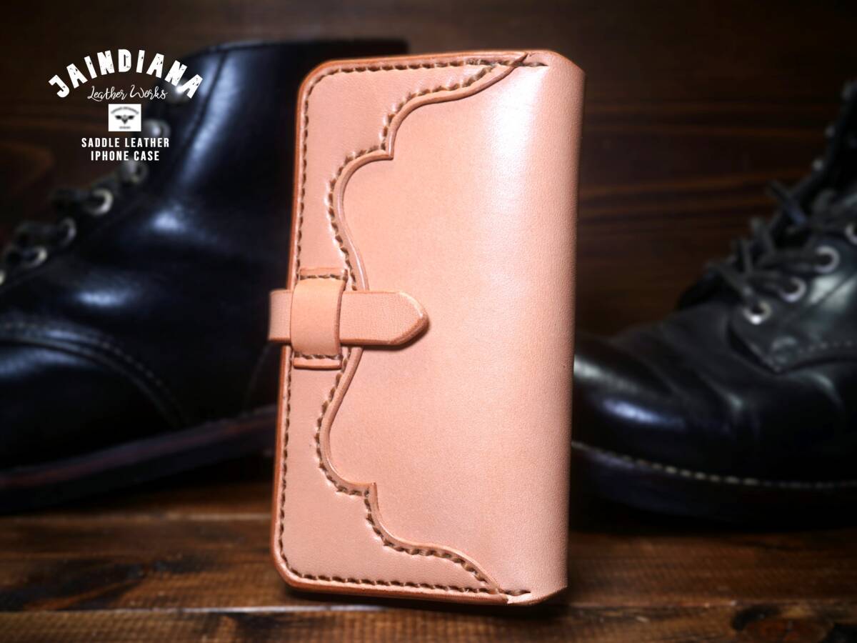 iPhone17ケース 手縫い サドルレザー 手帳型 ナチュラル拍卖