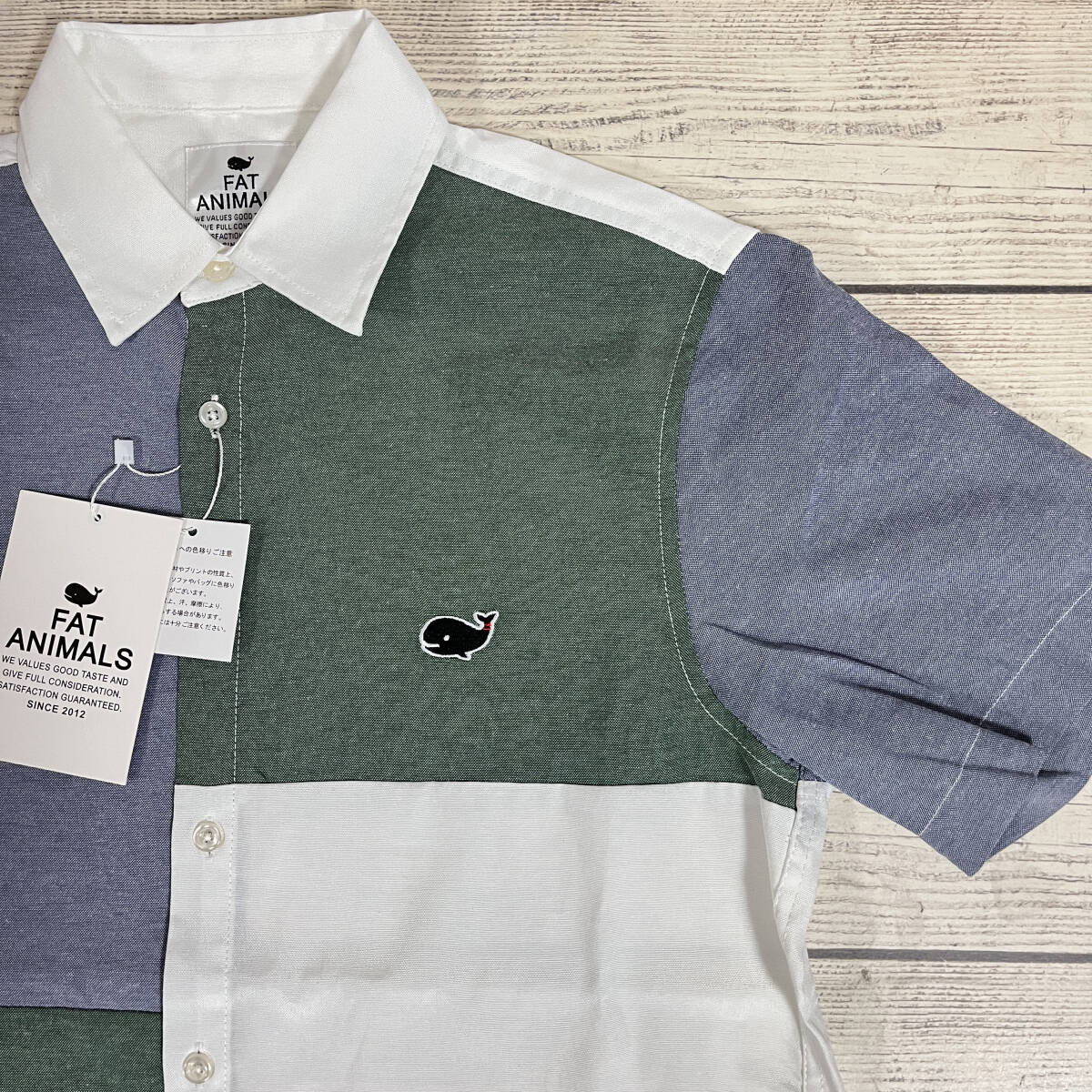 ★ Fat Animals (ファットアニマルズ) ★ 切り替え 半袖シャツ Mサイズ クジラ カラーブロック ボタンダウンシャツ (タグ付き新品未着用)拍卖