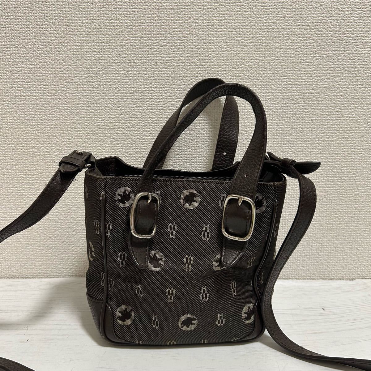 イタリア製 HUNTING WORLD ハンティングワールド レディース 2way ショルダーバッグ ハンドバッグ ミニトートバッグ 茶色 総柄 ブランド拍卖