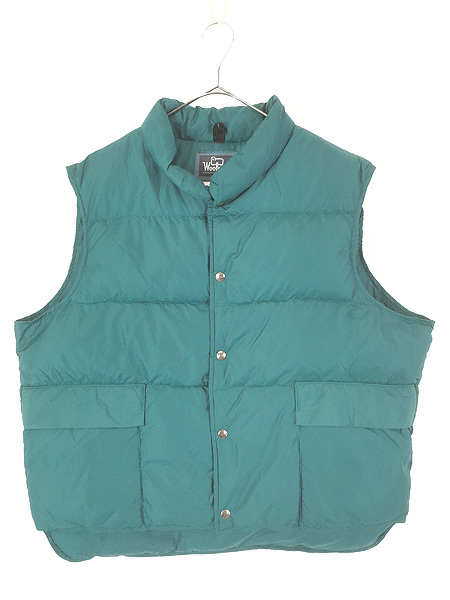 古着 90s USA製 WoolRich 軽量 100% ナイロン シェル グース ダウン ベスト 縦ポケ グリーン XL拍卖