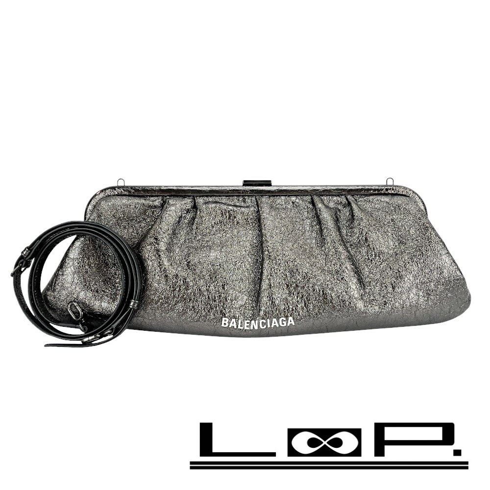 ■美品■ バレンシアガ クラウド XL クラッチ バッグ セカンドバッグ がま口 レザー ブラック 【408304】7拍卖