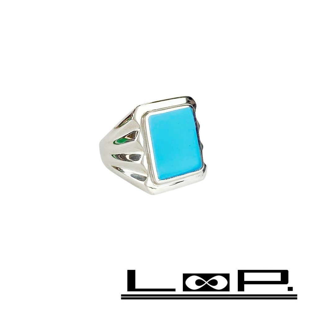 ■美品■ ボッテガヴェネタ エッセンシャル リング 指輪 スクエア 水色 シルバー SV 925 15号 箱 【416750】7拍卖