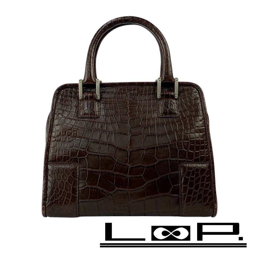 ■中古■ ロエベ アマソナ 2WAY ハンド バッグ クロコ レザー ブラウン 【414688】7拍卖