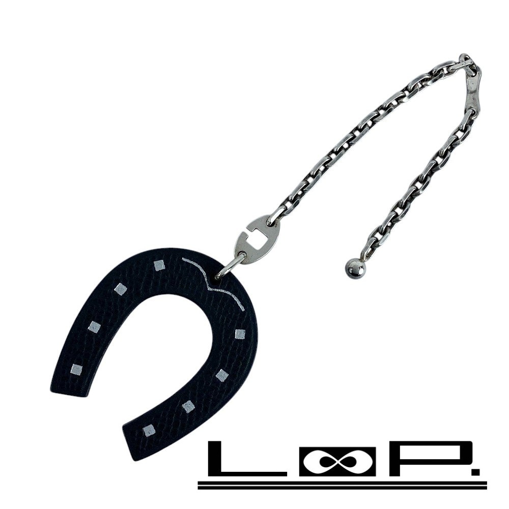 ■美品■ エルメス ホースシュー チャーム 馬蹄 モチーフ キーホルダー レザー SV925 オレンジ グレー 【419515】5拍卖