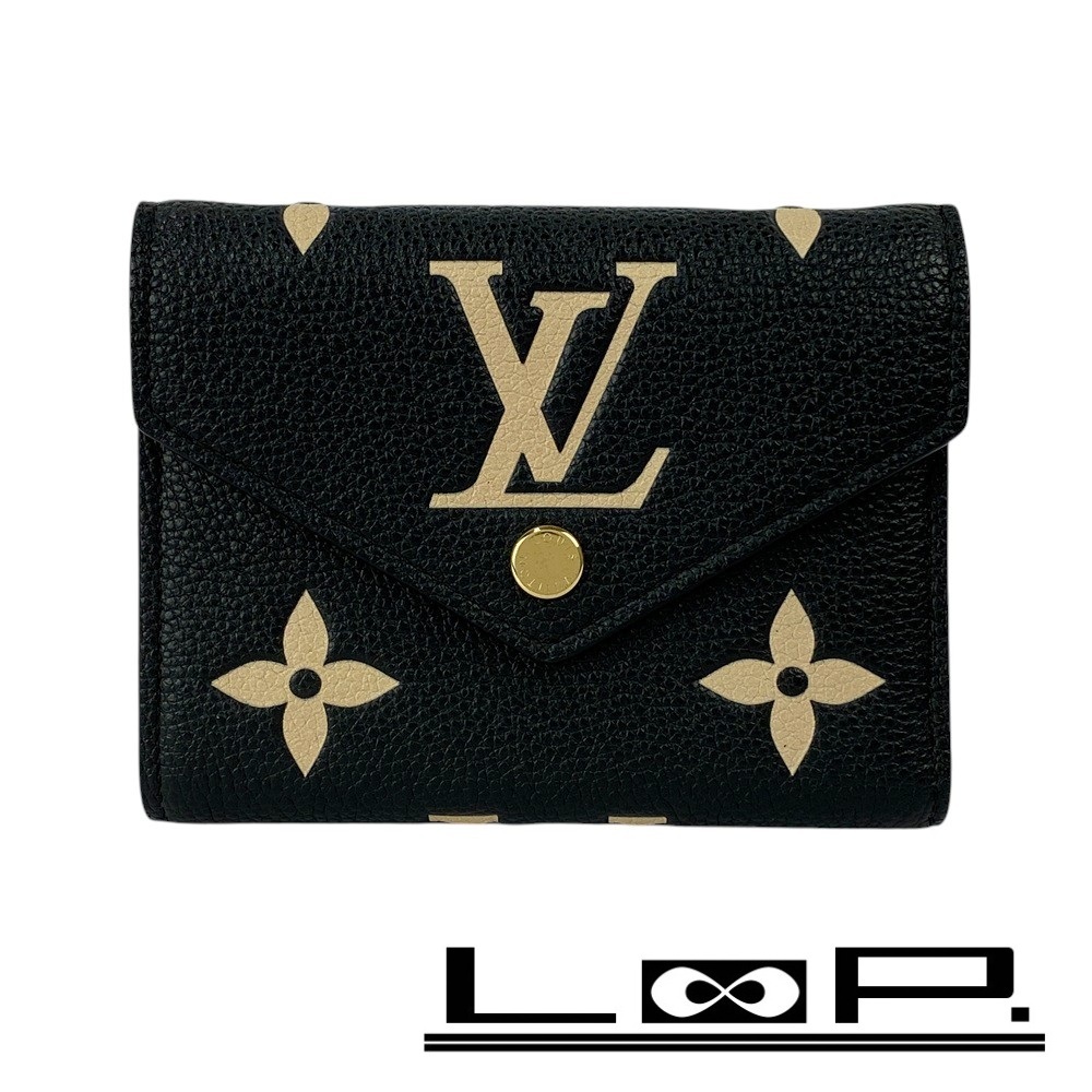 ■美品■ ルイヴィトン ポルトフォイユ ヴィクトリーヌ 3つ折り 財布 モノグラム アンプラント ノワール ベージュ M80968 箱 【420115】5拍卖