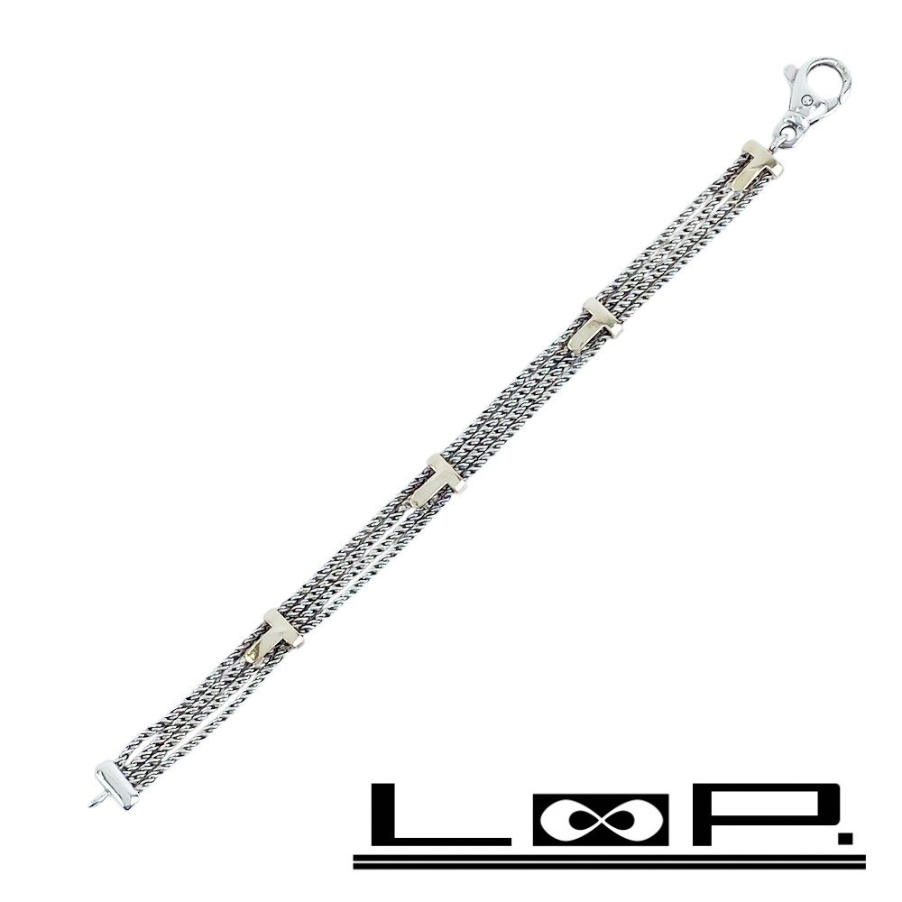 ■美品■ ティファニー Tロープ 4連 ブレスレット チェーン アクセサリー シルバー SV 925 【419300】5拍卖