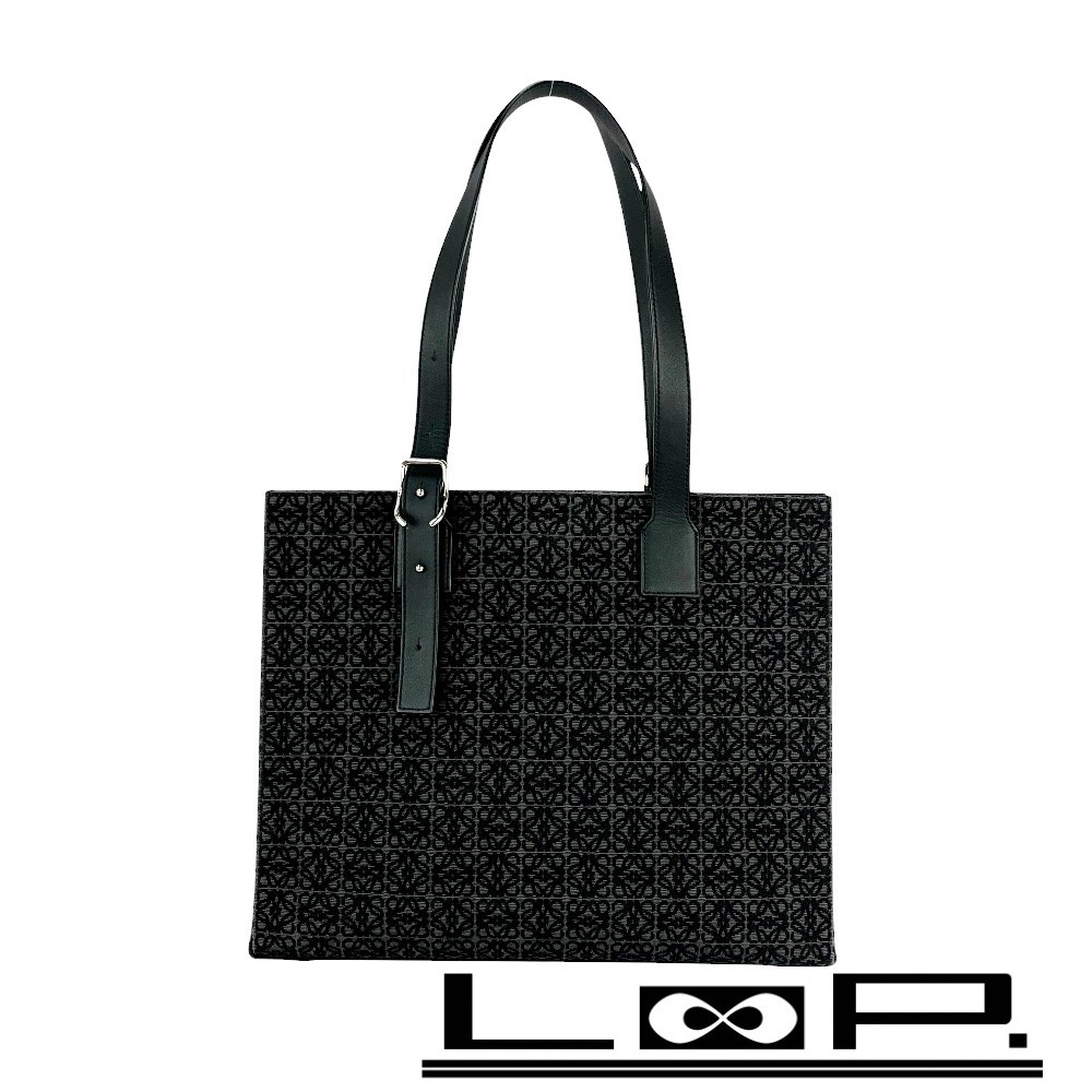 ■美品■ ロエベ バックル ホリゾンタル トートバッグ ジャガード レザー ブラック B69296X02 【381218】7拍卖