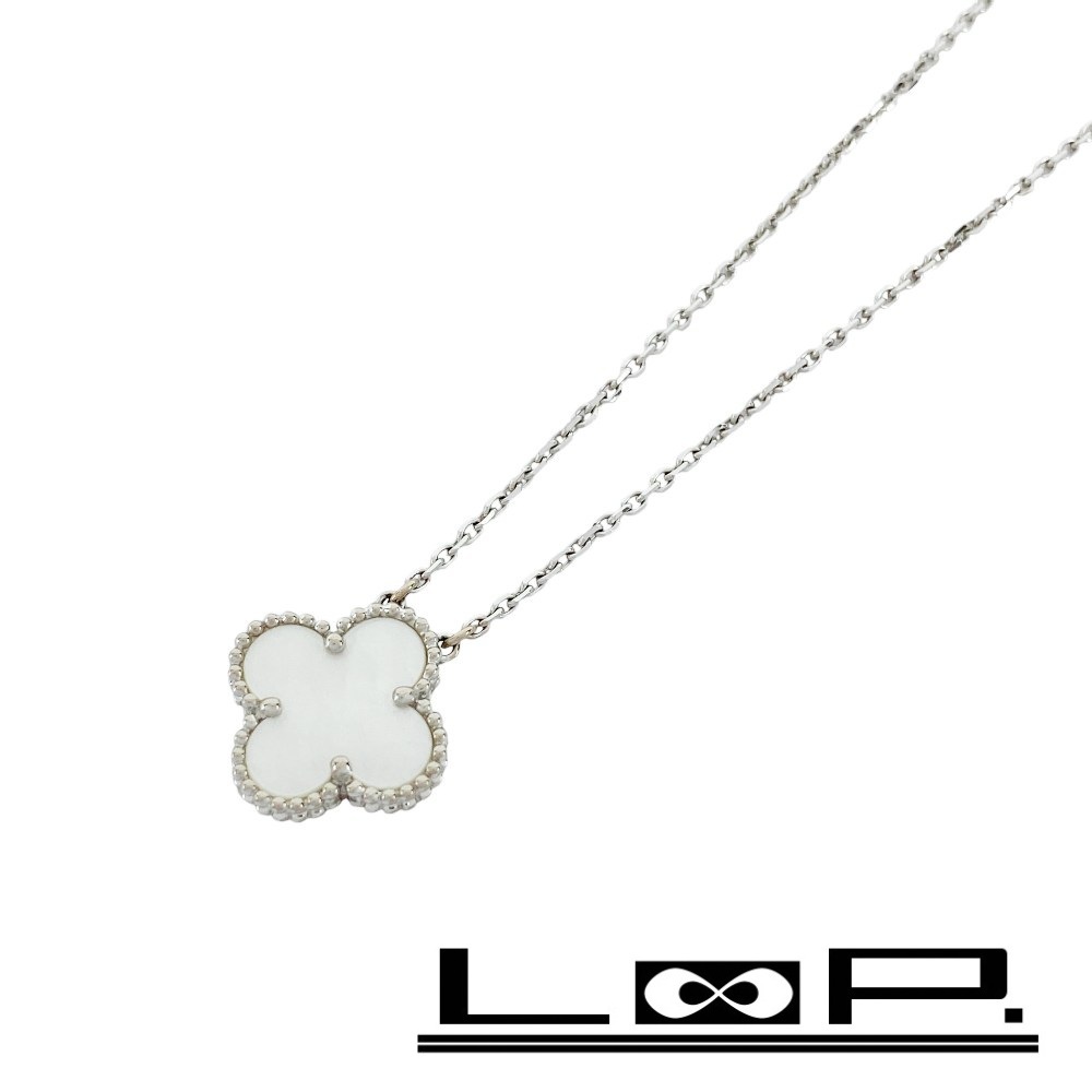 ■新同■ ヴァンクリーフアーペル VCA スウィートアルハンブラ ネックレス MOP ホワイト シルバー WG 750 5.2g 箱 【425622】5拍卖