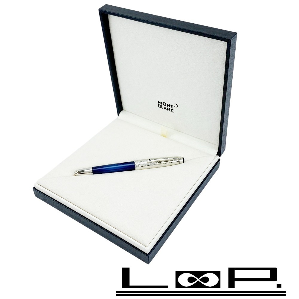 ■未使用■ モンブラン マイスターシュテック アラウンドザワールドイン80デイズ 万年筆 Au750 ブルー ネーム入り 箱 【434075】5拍卖