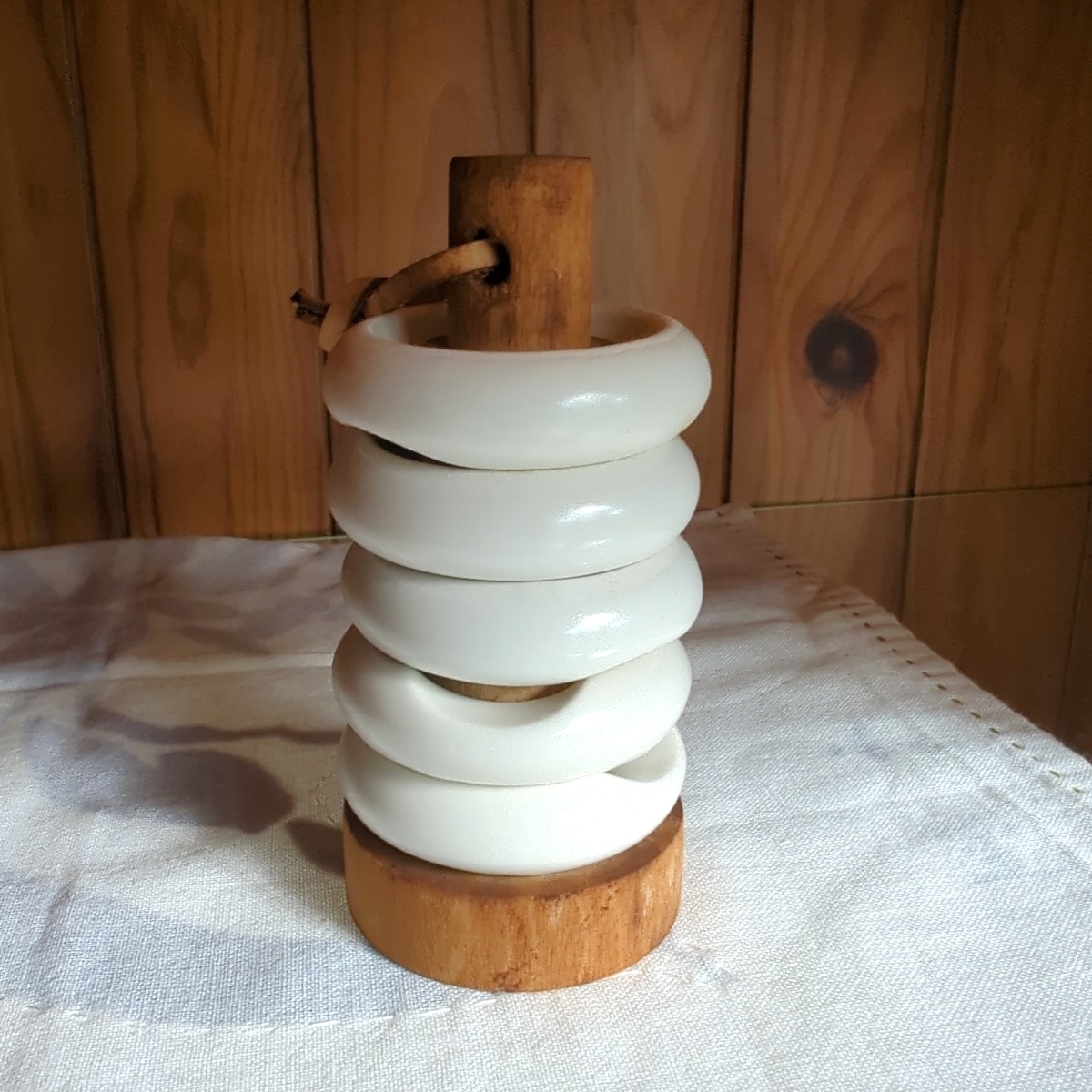 箸置き|磁器製リング形箸置き5個セット・木台付|東京クリエイト拍卖