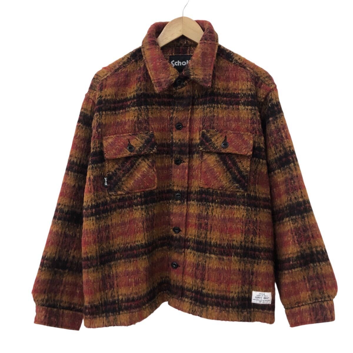 9K333-12 Schott N.Y.C. ショット ワークシャツ ジャケット アウター 上着 羽織り チェック 赤 オレンジ 系 紳士 メンズ M拍卖