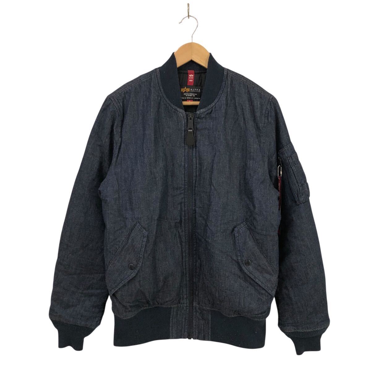 ※9H-75 大きいサイズ ALPHA INDUSTRIES ワシデニム デニム 中綿 MA-1 フライトジャケット 上着 ブルゾン ネイビー系 メンズ XL アルファ拍卖