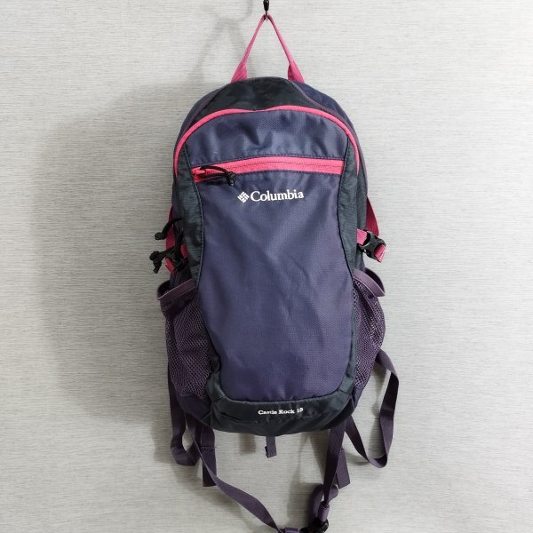 I900 Columbia コロンビア CASTLE ROCK 15 リュックサック バックパック レインカバー付き パープル系 ナイロン アウトドア ハイキング拍卖