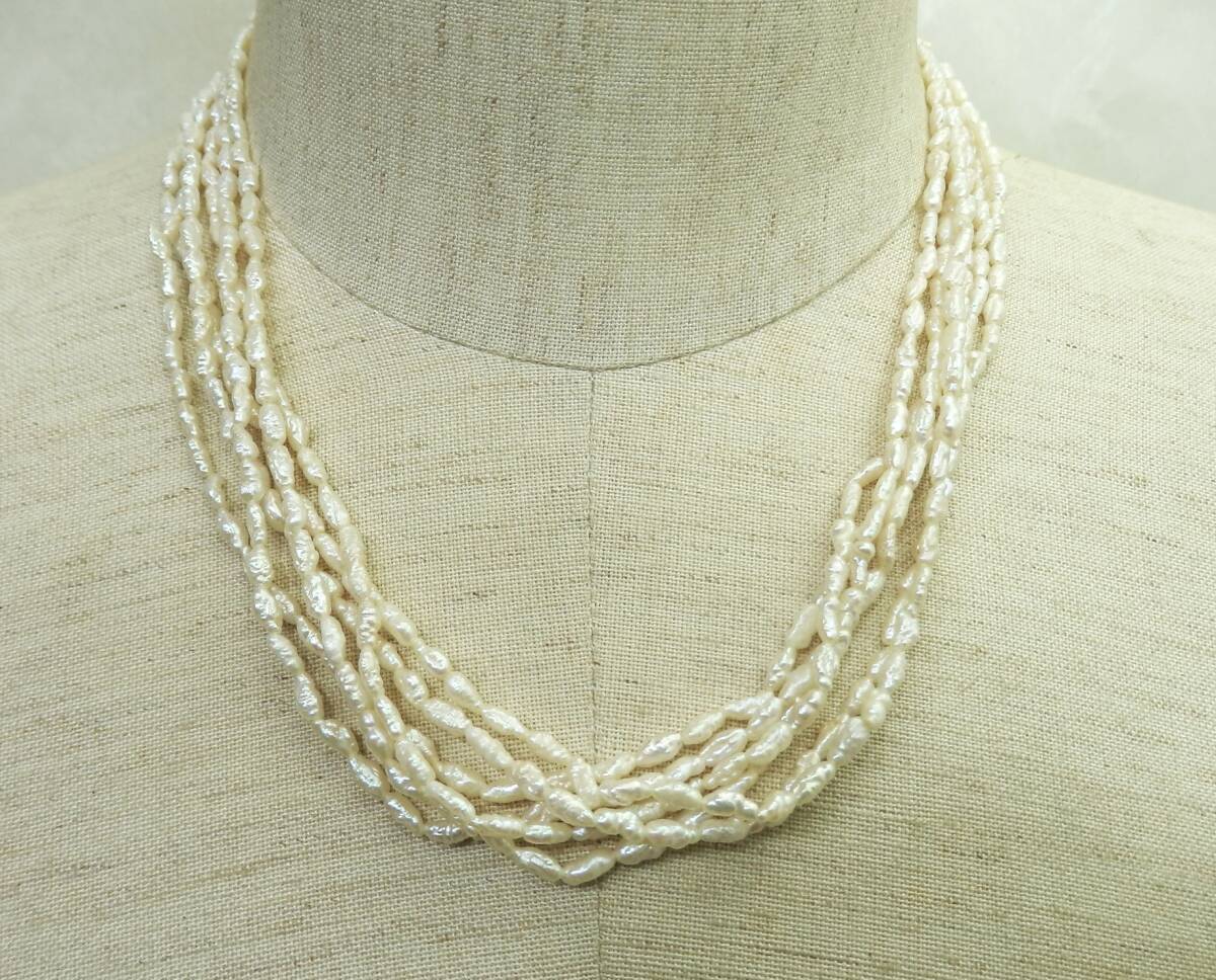 パール・真珠 淡水パール 留め具SILVER 6連ネックレス 43cm 約23.38g 現状品 売り切り拍卖