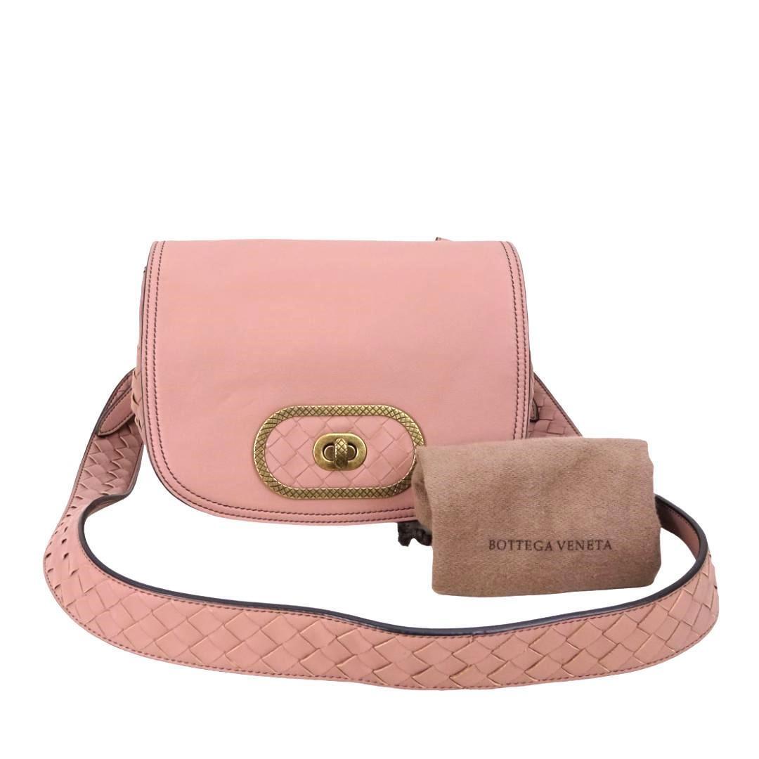 本物 美品■ボッテガヴェネタ■イントレチャート ルナ ダーク ピンク ゴールド 550436 斜めがけ ショルダーバッグ拍卖