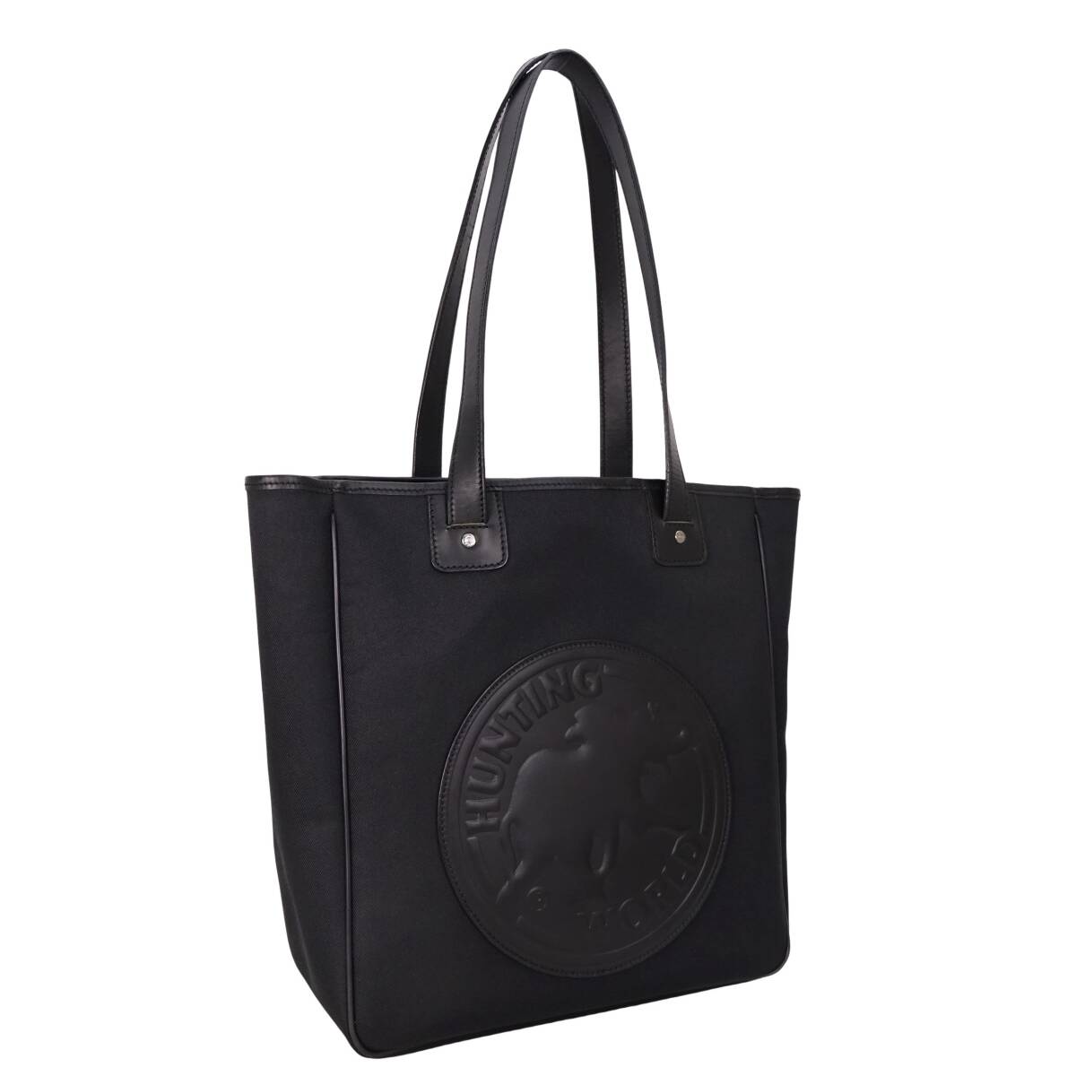 本物 美品■ハンティングワールド■ブラック キャンバス レザー ショルダートートバッグ ハンドバッグ ブリーフケース拍卖