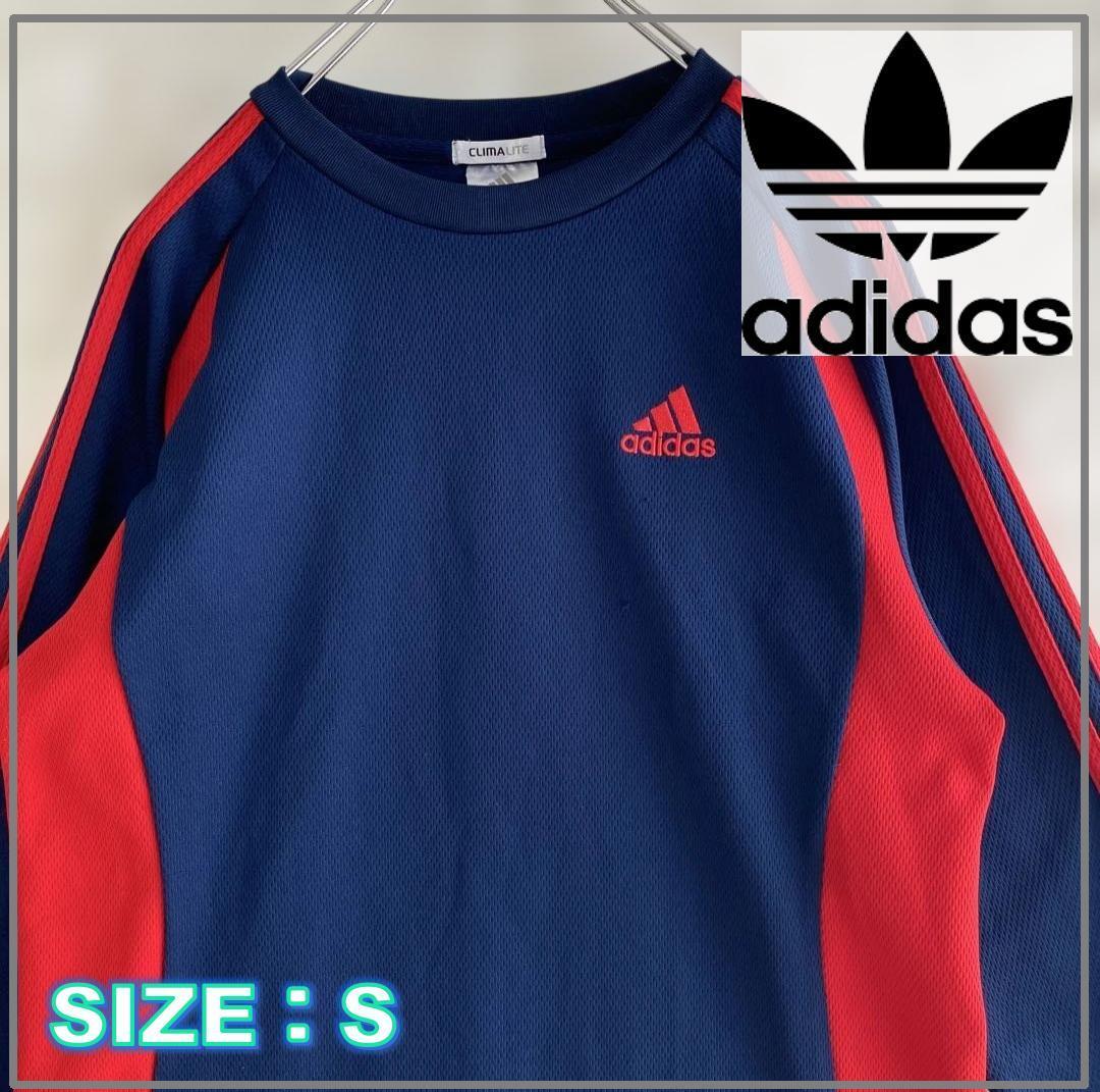 adidas アディダス 刺繍ロゴ 長袖シャツ ネイビー/レッド 4088拍卖