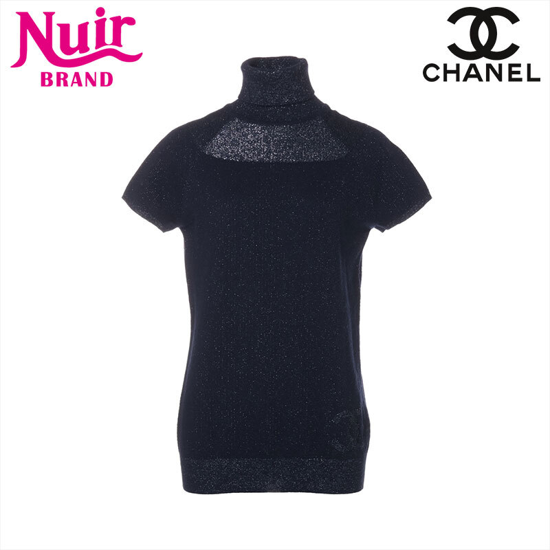 シャネル CHANEL ニット 09A Size:38 ラメ カシミア混 ウール 半袖 ネイビー拍卖