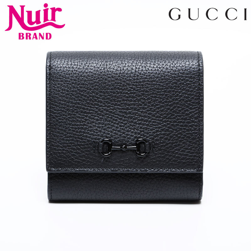 グッチ GUCCI 三つ折り財布 レザー ホースビット ブラック拍卖