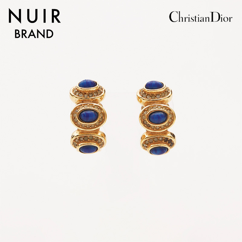 クリスチャンディオール Christian Dior イヤリング ラインストーン Vintage ゴールド×ブルー拍卖