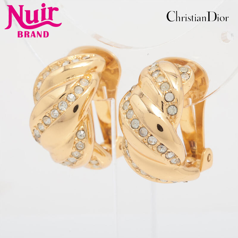 クリスチャンディオール Christian Dior イヤリング ラインストーン ゴールド拍卖