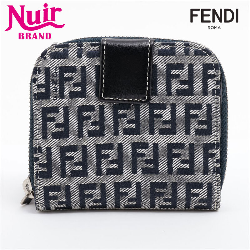 フェンディ FENDI 二つ折り財布 ズッキーノ キャンバス ネイビー拍卖