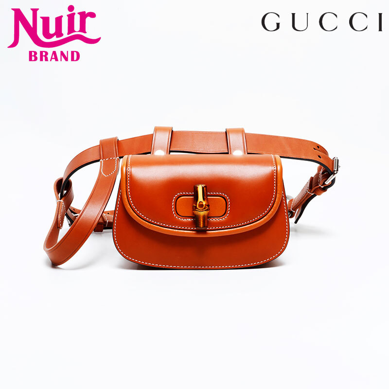 グッチ GUCCI ウエストバッグ レザー ミニ バンブー ベルト ブラウン拍卖