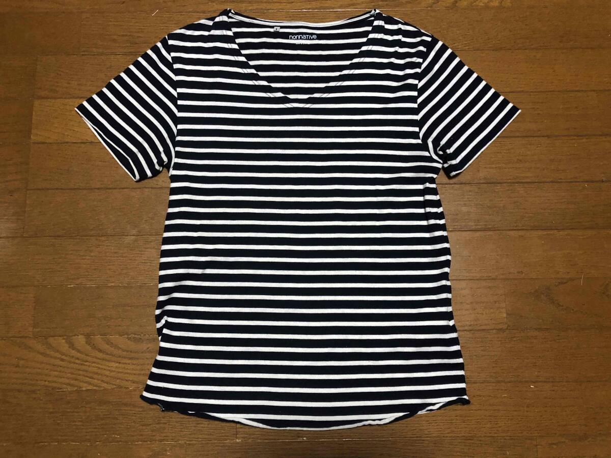 ★即決★NONNATIVE ノンネイティブ★半袖VネックボーダーTシャツ★サイズ1★紺×白★NN-C1917★日本製★ラウンドボトム★送料230円★拍卖
