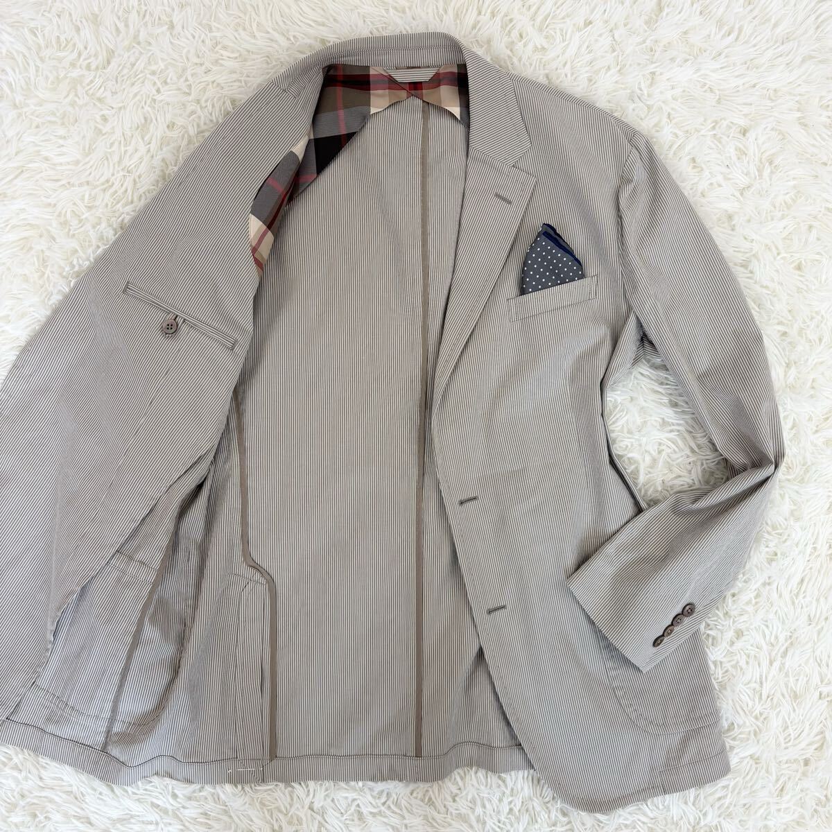 『未使用級!』MACKINTOSH LONDON マッキントッシュ ロンドン シルクコットン×リネン シアサッカー テーラードジャケット LL 拍卖