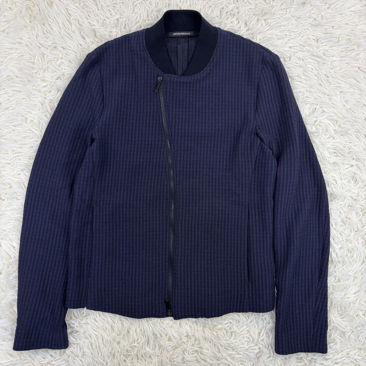 『未使用級!』ジョルジオアルマーニ EMPORIO ARMANI 近年モデル ライダース デザインジャケット ネイビー 46 国内正規品拍卖