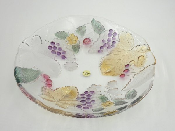 ◆◇SOGA Green Greden 32cm大皿×1個 / ガラス お皿 パーティープレート フルーツ 盛り皿 葡萄柄 日本製 業務用 食器 飲食店 / 未使用◇◆拍卖