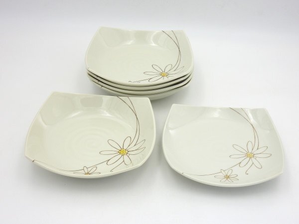 ◆◇T&Tメルール角深皿×5個+角皿×1個 / TABLE COLLECTION 花柄 プレート 日本製 美濃焼 業務用 和洋食器 飲食店 陶器 / 未使用 訳有◇◆拍卖